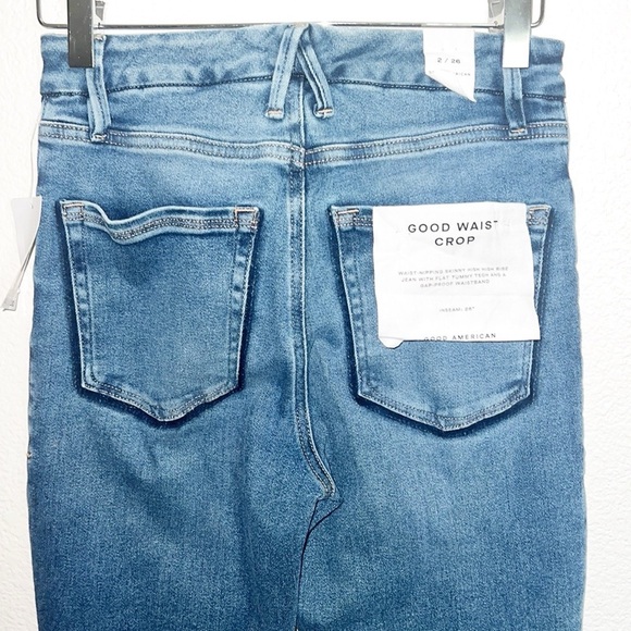 Good American Good Waist Stretchy Distressed Medium To Dark Wash Crop New Jeans - Picture 7 of 13